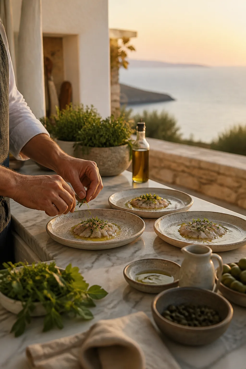 A chef plating dinner