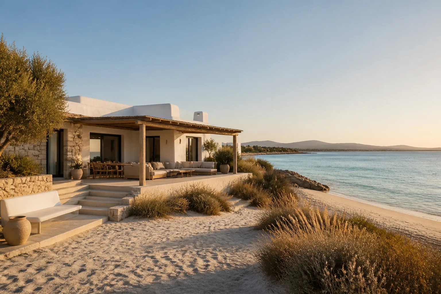 Villa Thalassa — the quiet sand of Plaka beach