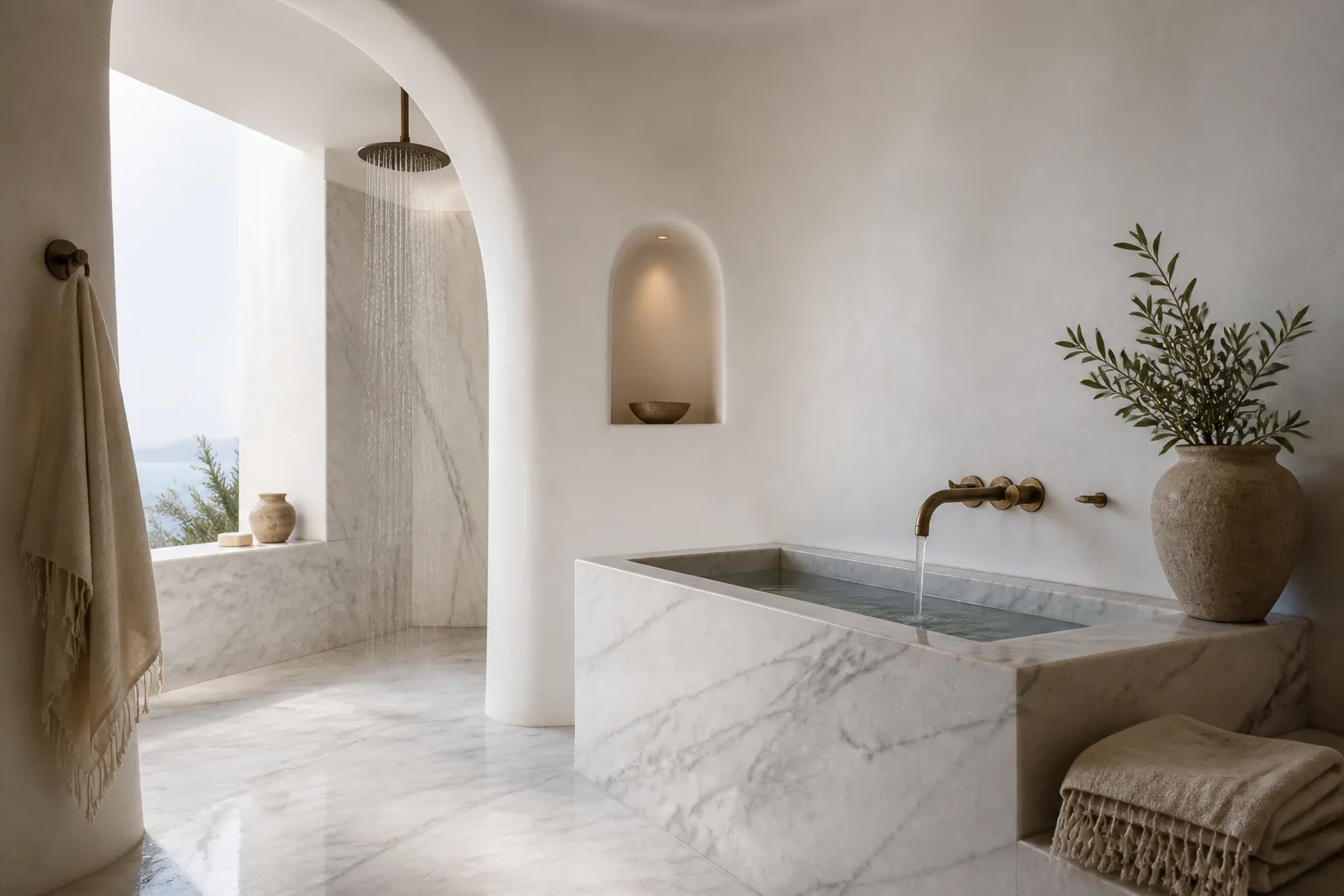 Marble bathroom with brass fittings
